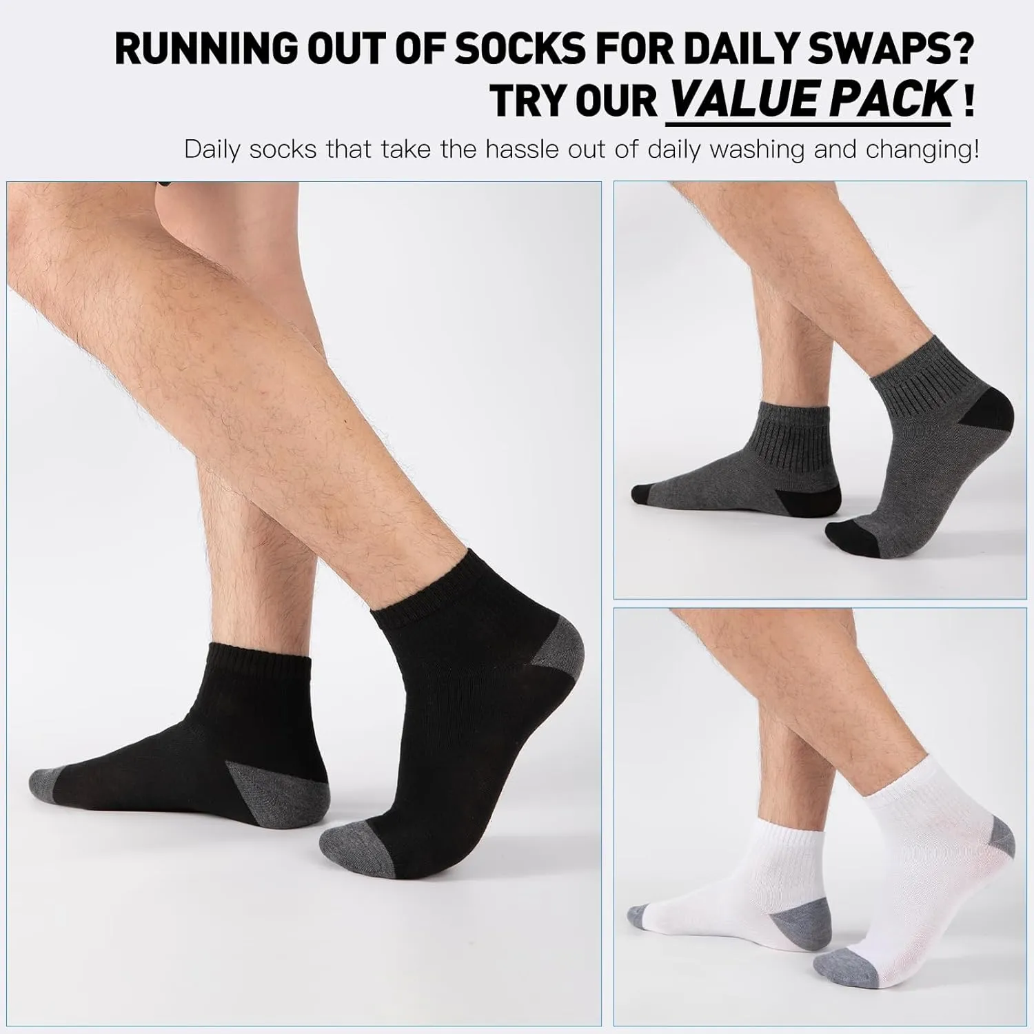 20 Pairs Ankle Socks For Men/Women - Breathable Mens Socks Size 10-13 Mini Crew Quarter Sock Value Pack in Bulk