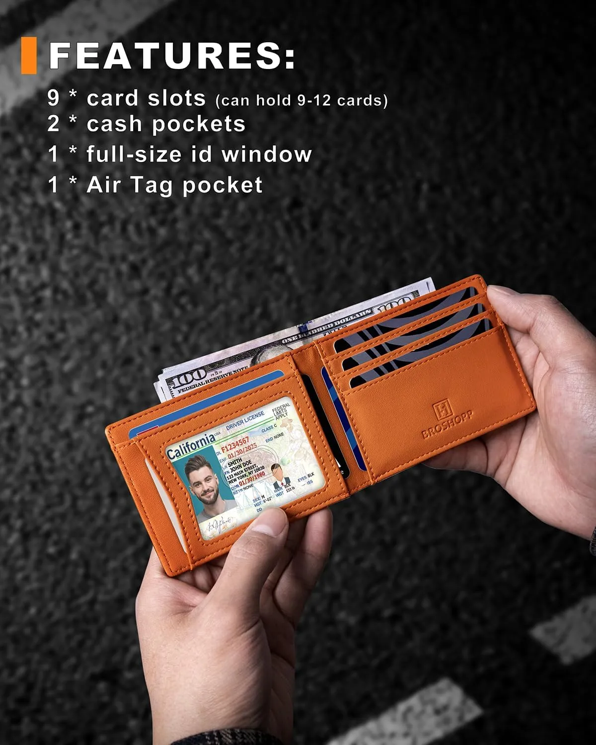 Airtag Wallet for Men, Bifold Full-Grain Leather Wallet for Apple Air Tag, Men's Wallet with Airtag Holder, RFID Blocking, Cash Slots, ID Window
