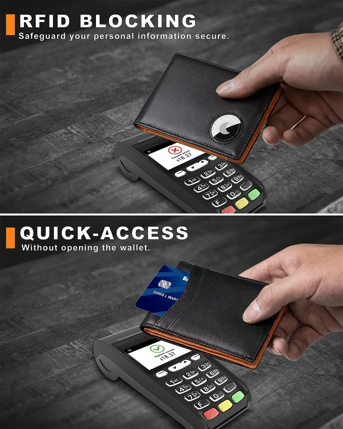 Airtag Wallet for Men, Bifold Full-Grain Leather Wallet for Apple Air Tag, Men's Wallet with Airtag Holder, RFID Blocking, Cash Slots, ID Window