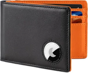 Airtag Wallet for Men, Bifold Full-Grain Leather Wallet for Apple Air Tag, Men's Wallet with Airtag Holder, RFID Blocking, Cash Slots, ID Window