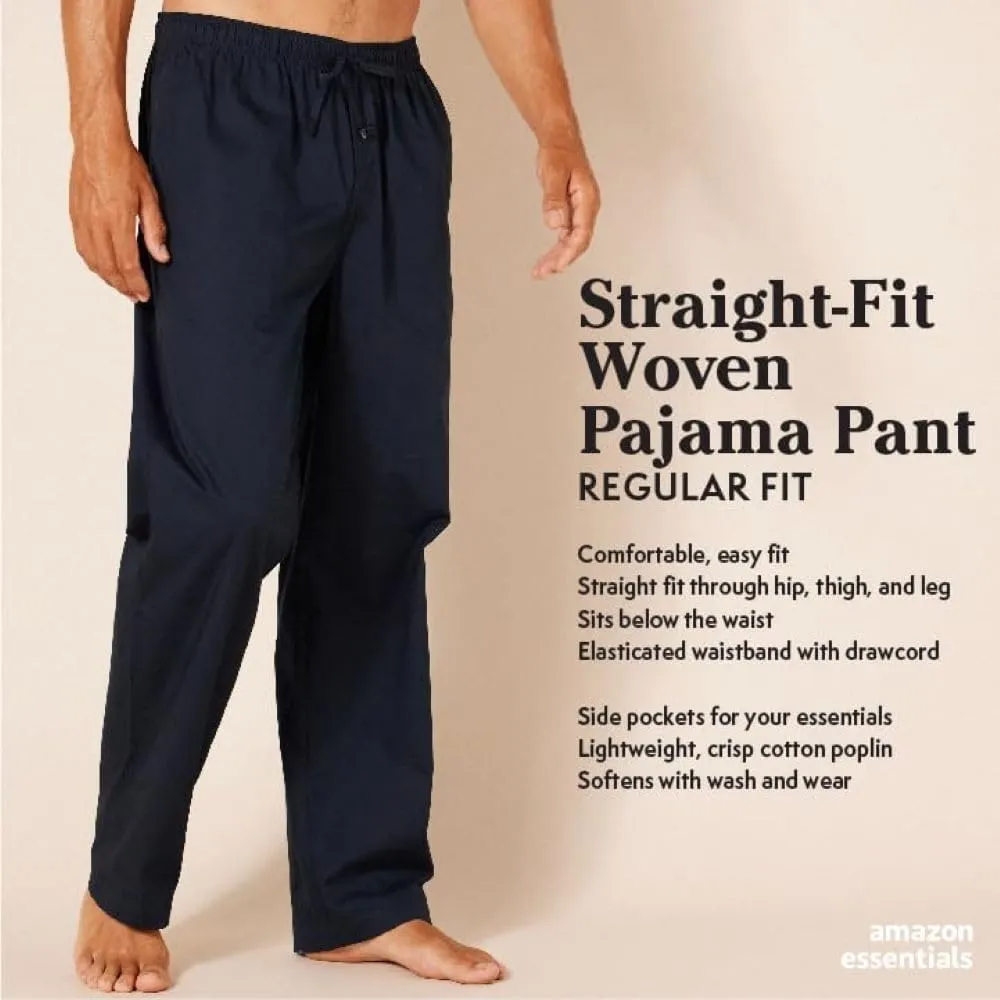 Amazon Essentials Men's Straight-Fit Woven Pajama Pant with Pockets