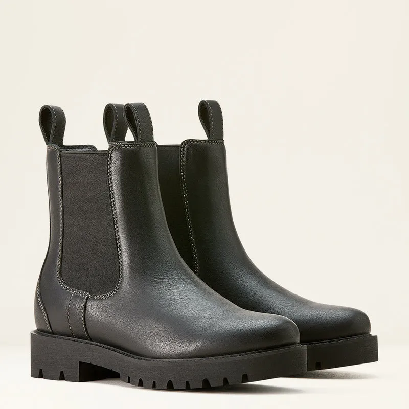 Ariat Women's Wexford Lug Waterproof Leather Chelsea Boot Jet Black