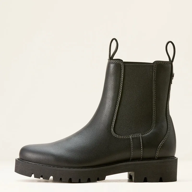Ariat Women's Wexford Lug Waterproof Leather Chelsea Boot Jet Black