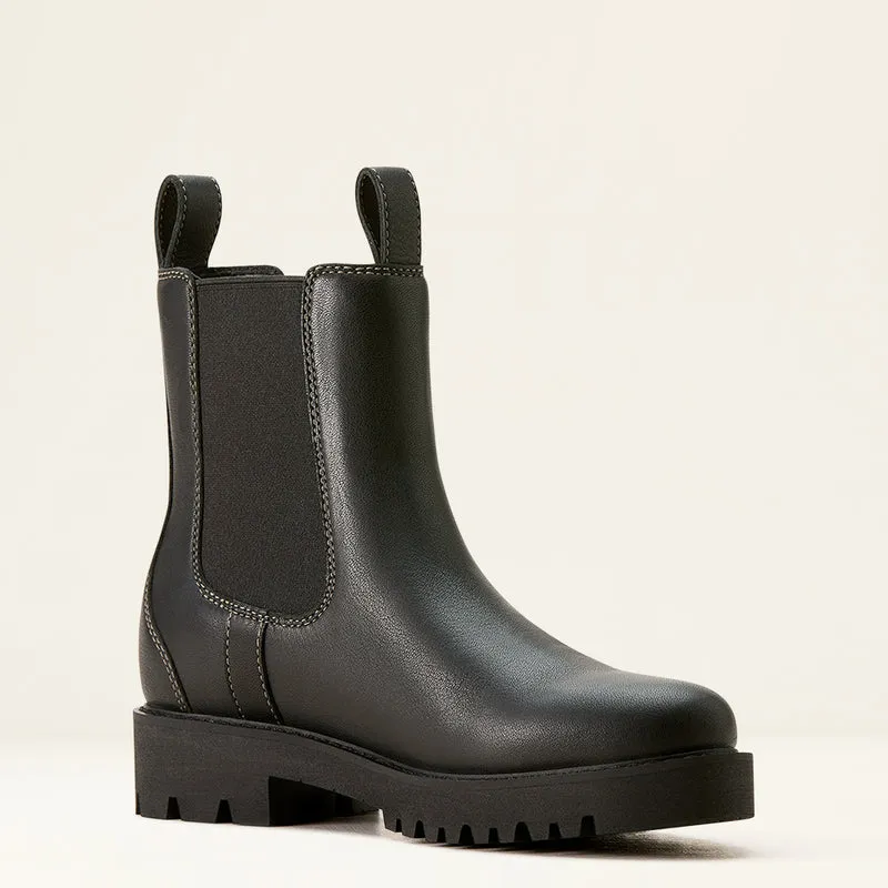 Ariat Women's Wexford Lug Waterproof Leather Chelsea Boot Jet Black