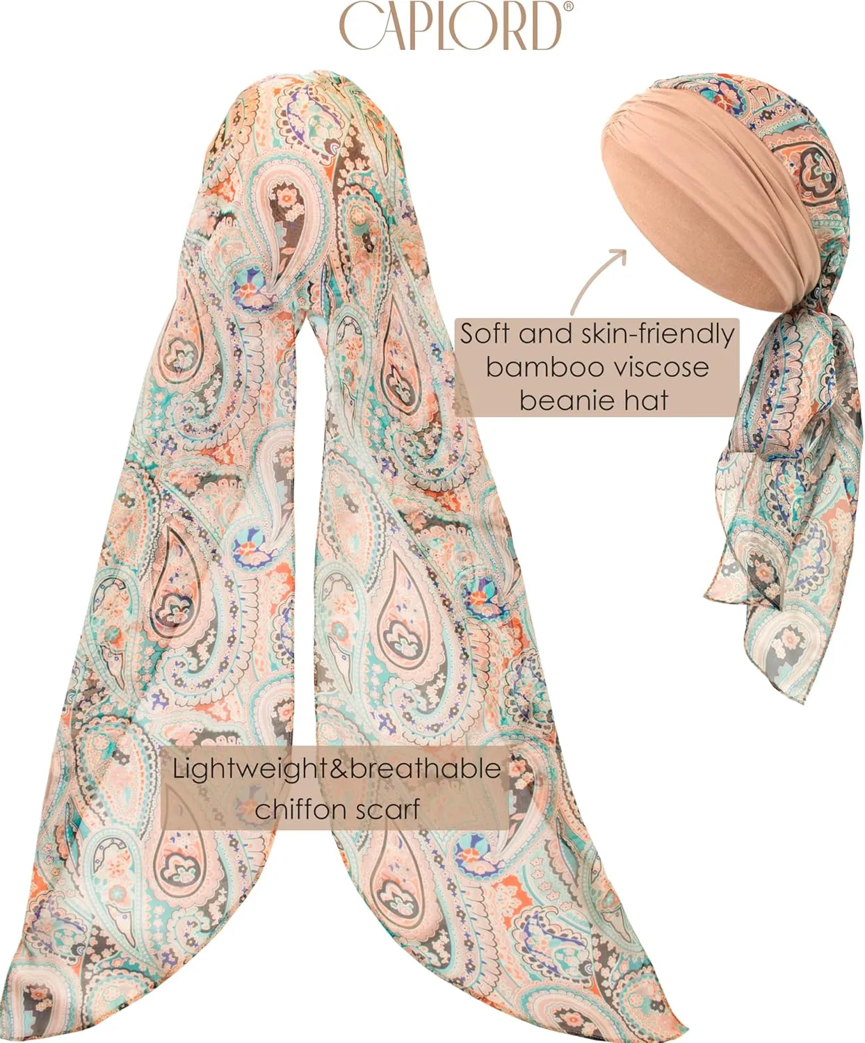 CAPLORD Head Scarf for Women Skull Cap Chemo Patients Headwear Cancer Hair Loss Scarf Headwrap Cover Hat Turban Covering Wrap