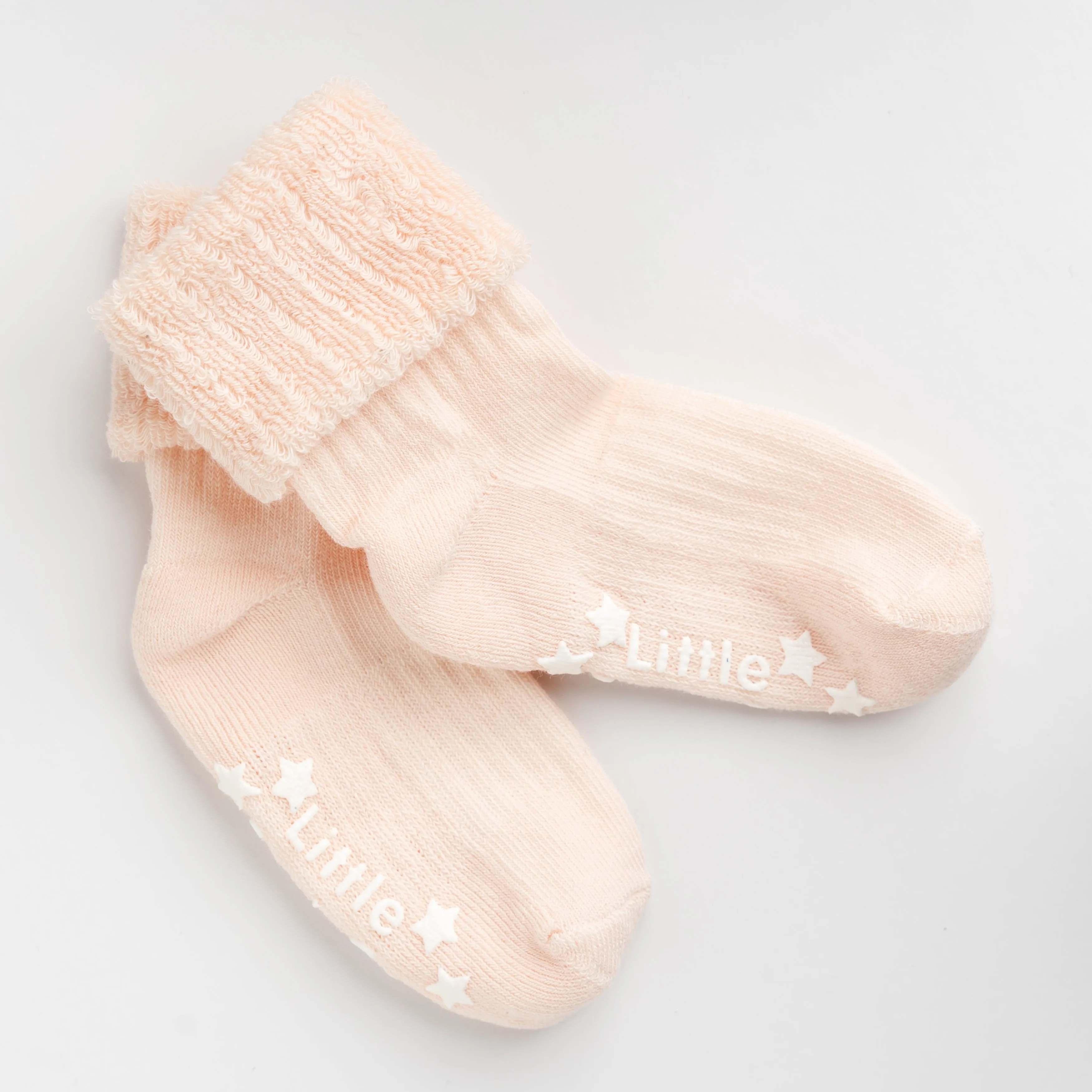 Cosy Stay On Winter Warm Non Slip Baby Socks - 3 Pack in Coral - 0-2 years