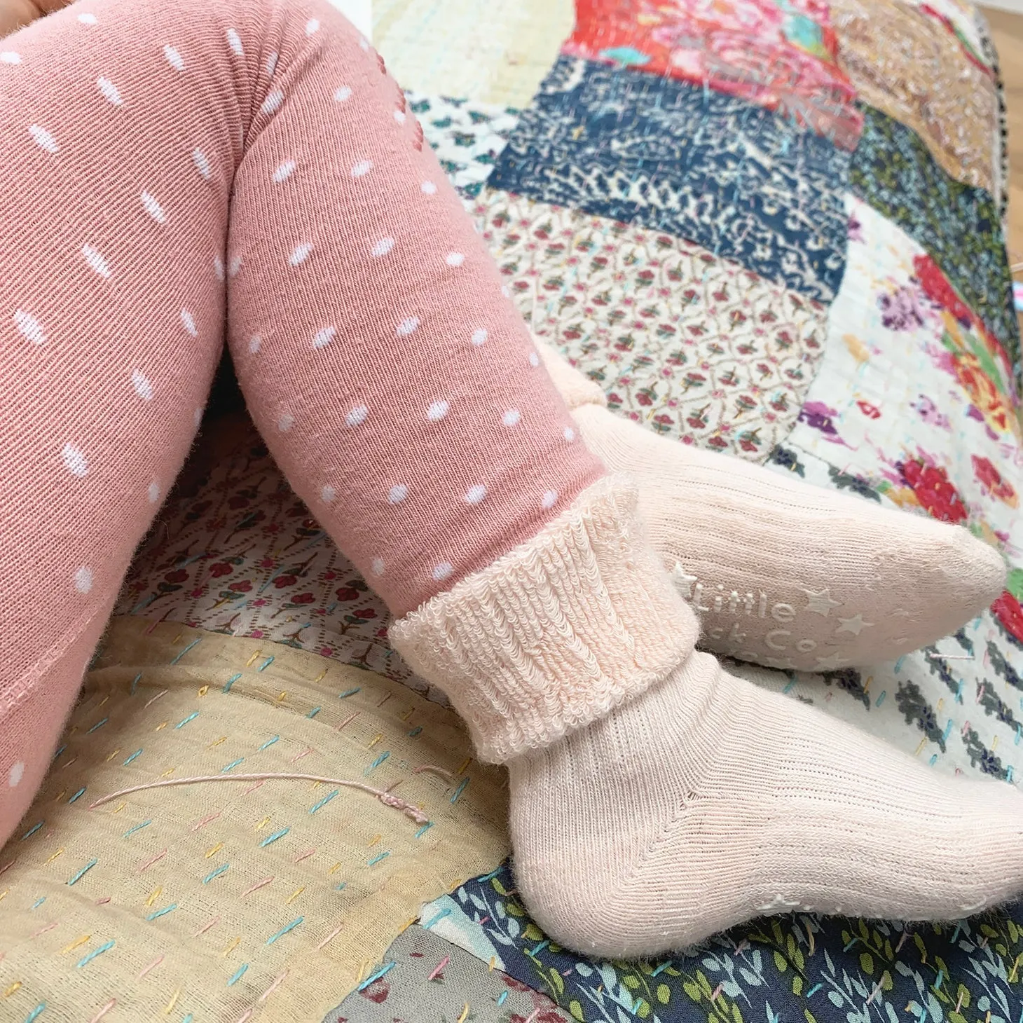 Cosy Stay On Winter Warm Non Slip Baby Socks - 3 Pack in Coral - 0-2 years
