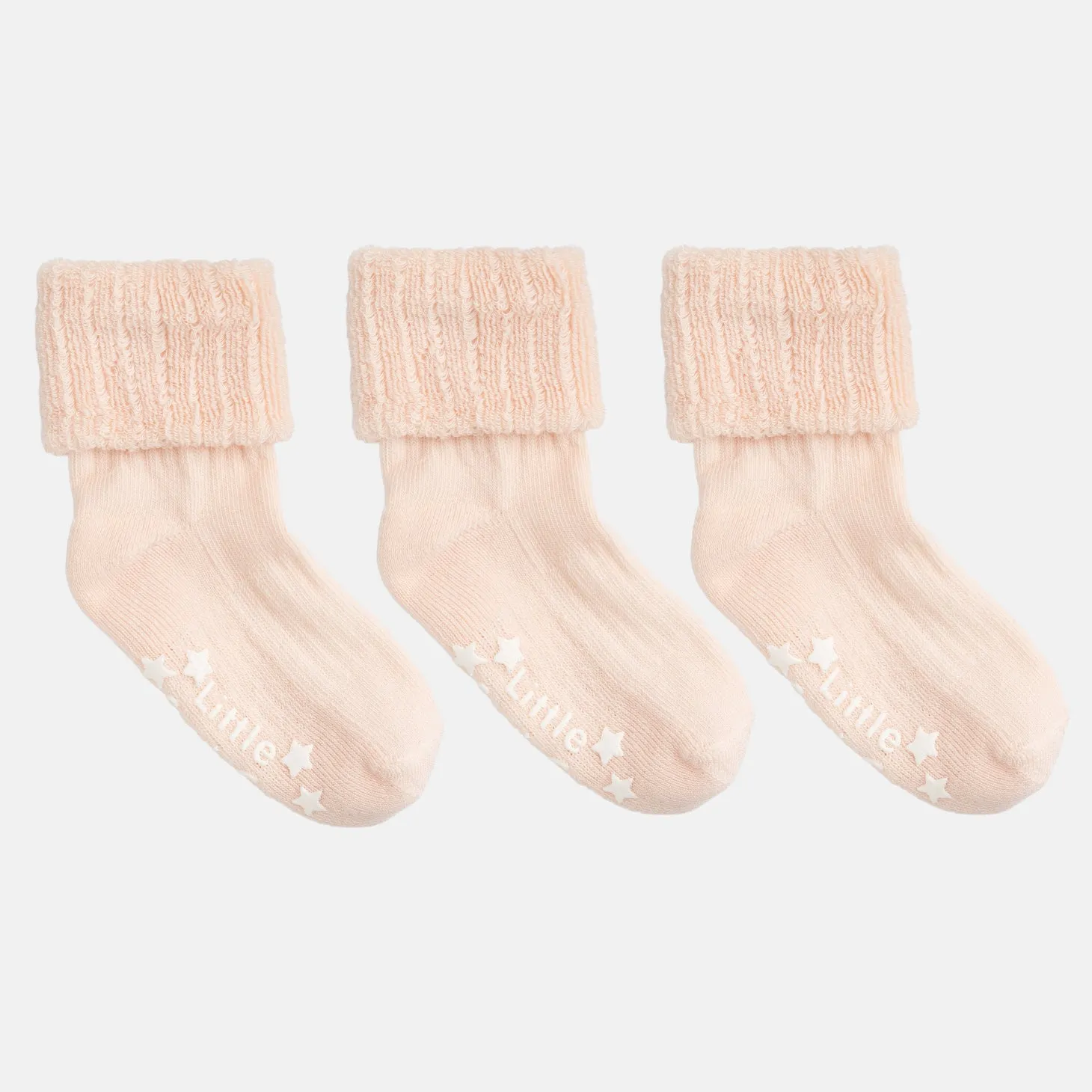 Cosy Stay On Winter Warm Non Slip Baby Socks - 3 Pack in Coral - 0-2 years
