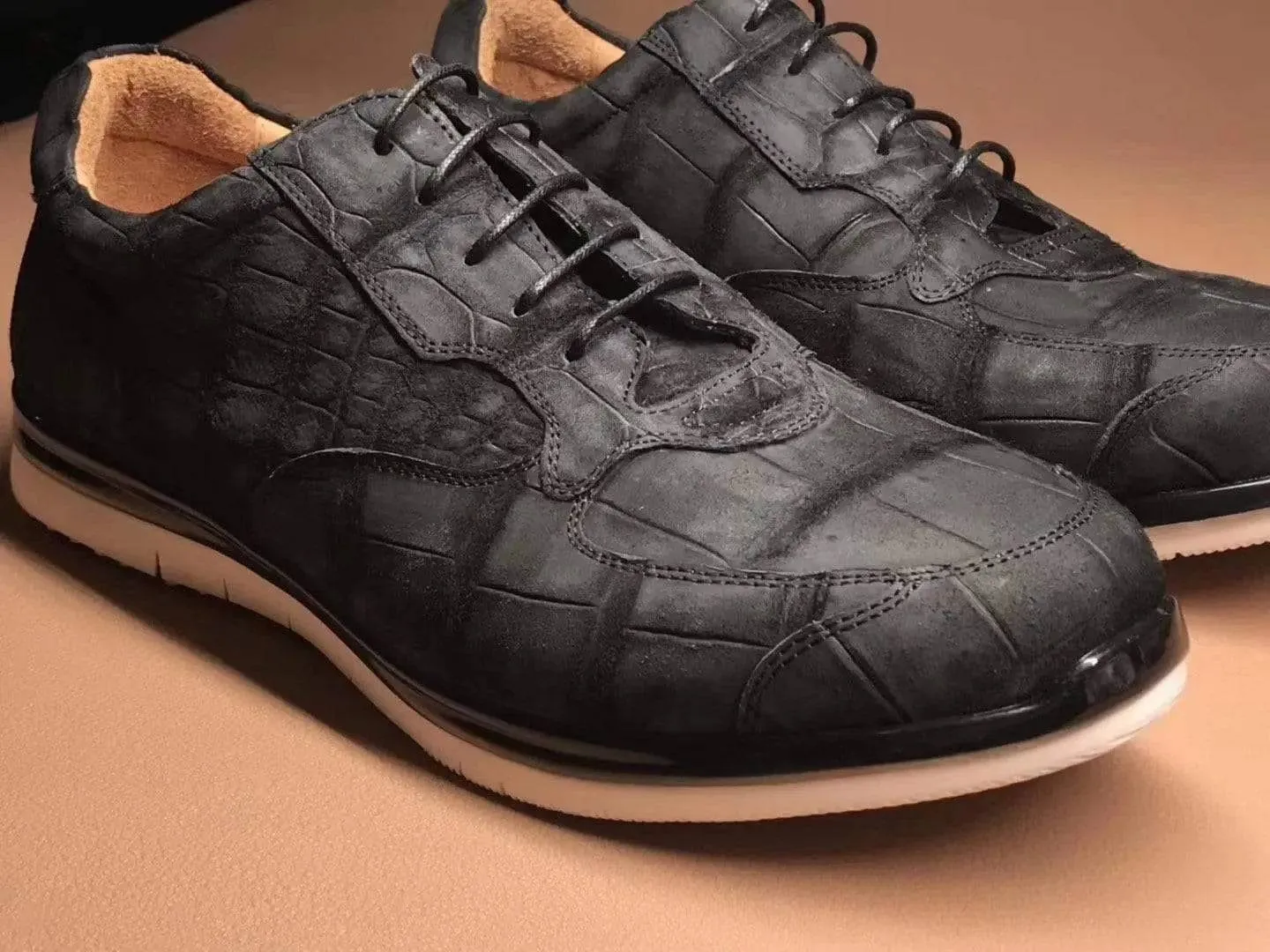 Crocodile Shoes Running Classic Genuine Crocodile Leather Sneakers Sport Shoes