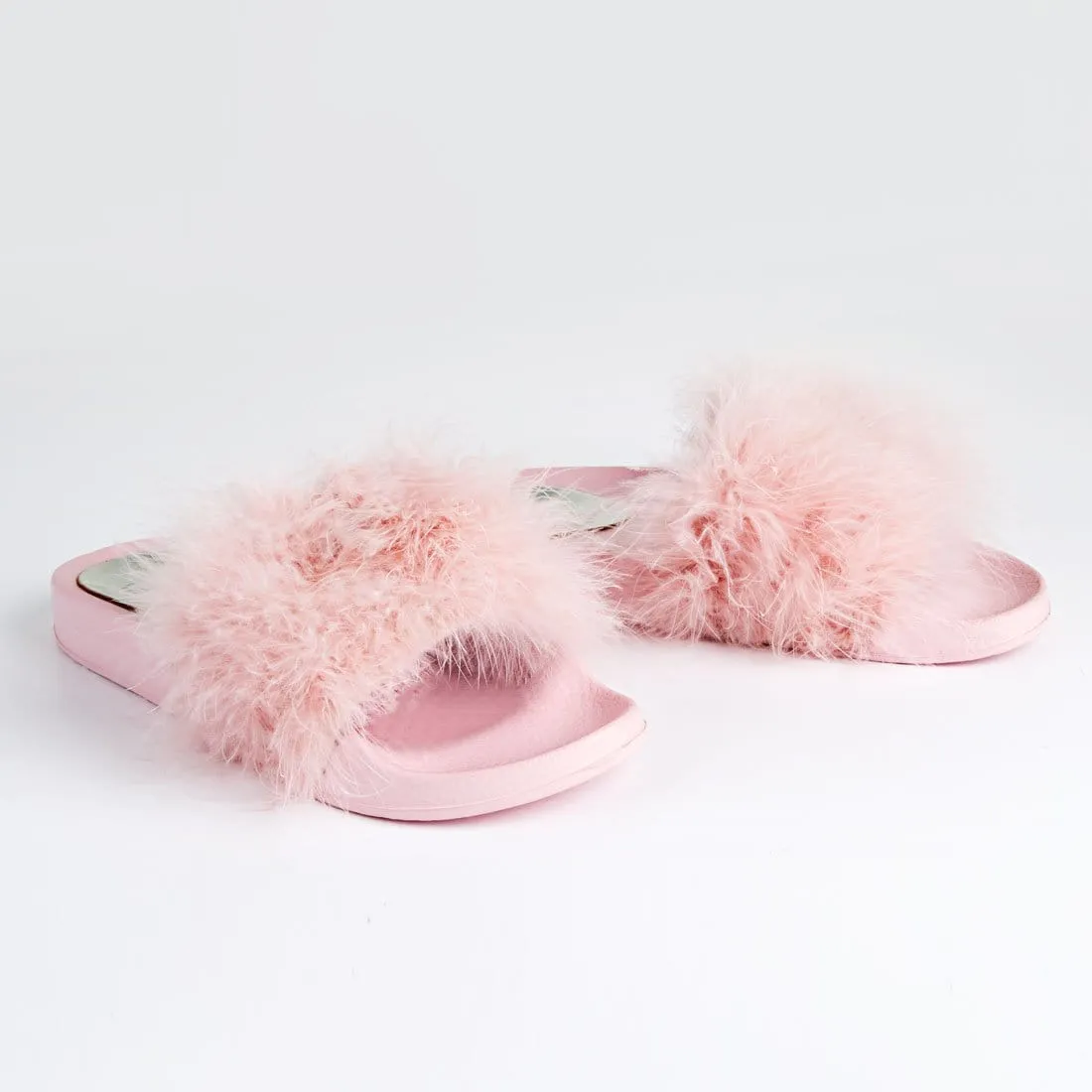 Feathers Flat Slide Sandals Pink