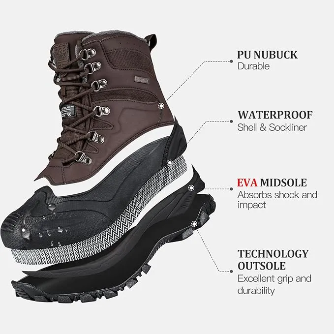 FREE SOLDIER Snow Boots Waterproof Lined Outdoor Warm Insulated Winter Ankle Boots 12