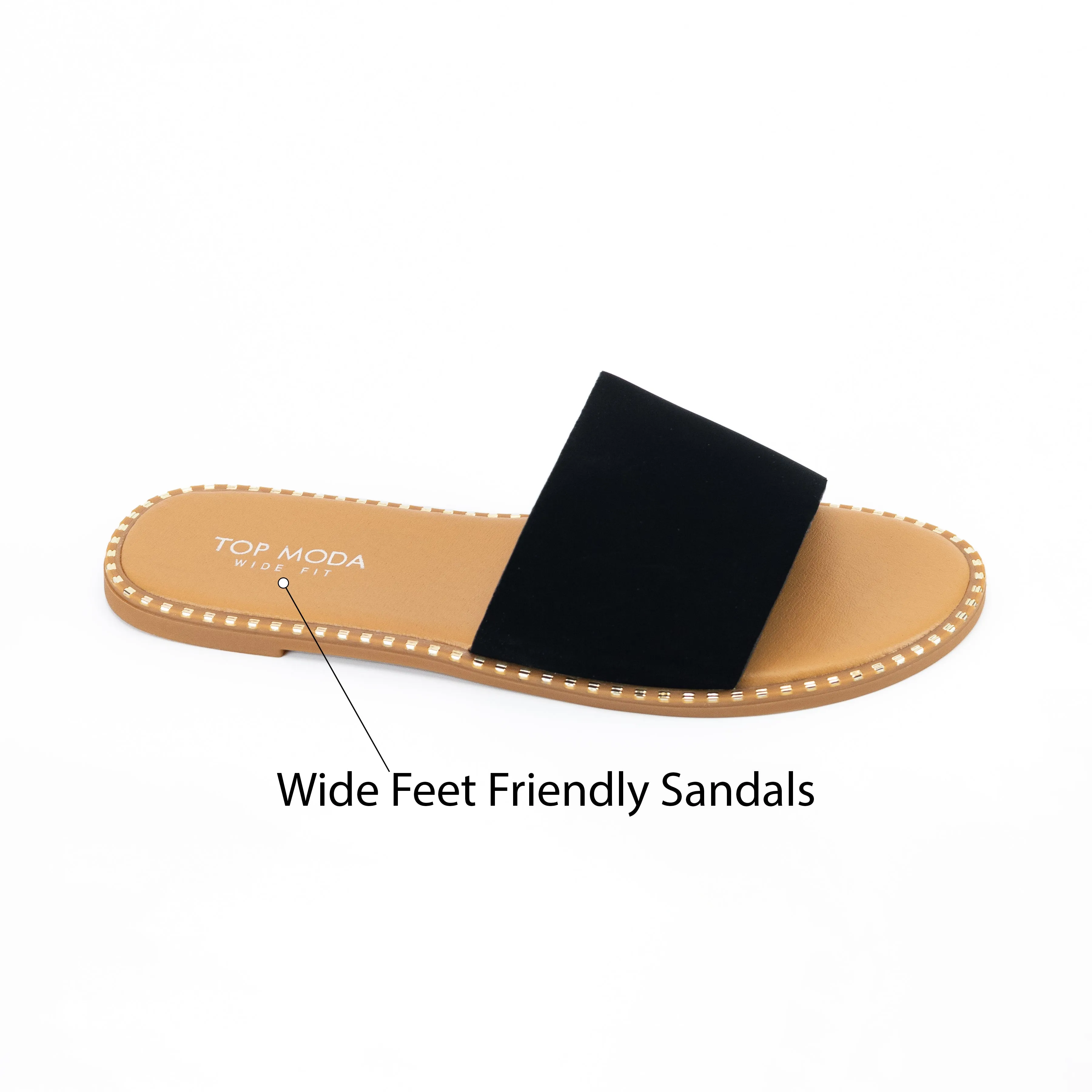 Gateth - Wide Fit Slide Sandals, Stud Detailing Around Sole, Edgy & Comfortable for Casual Summer Looks