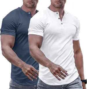 JMIERR Men's Muscle Slim Henley Shirts Crewneck Longline T-Shirt Gym Workout Athletic Shirt Tees with Button