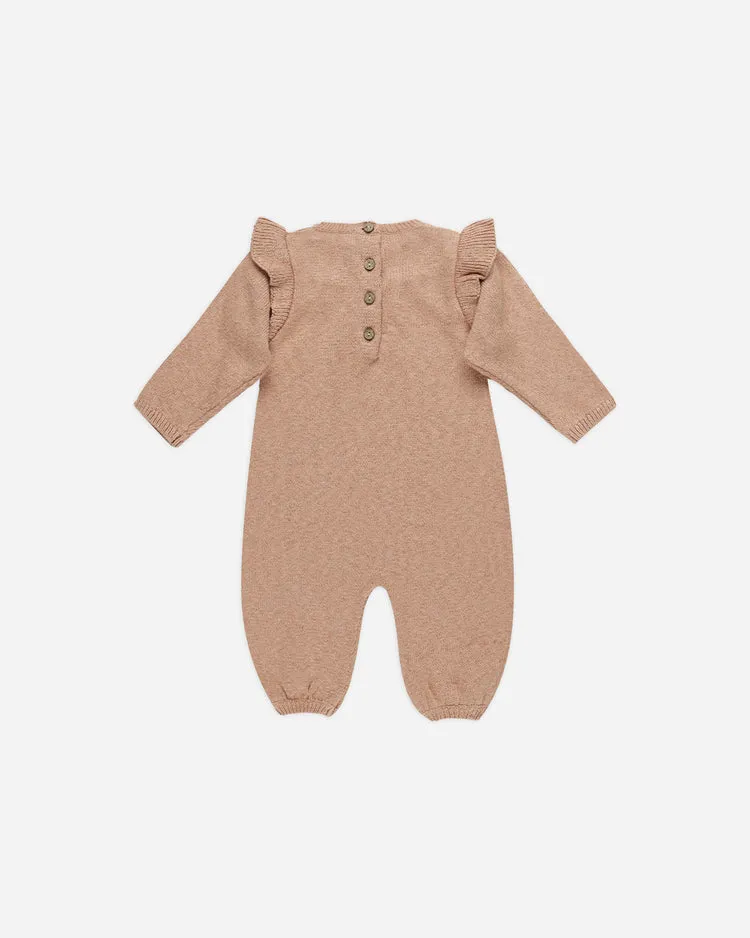 LONG SLEEVE MIRA KNIT ROMPER || HEATHERED ROSE