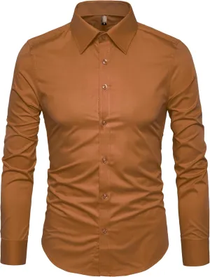 Manwan walk Men's Slim Fit Business Casual Cotton Long Sleeves Solid Button Down Dress Shirts
