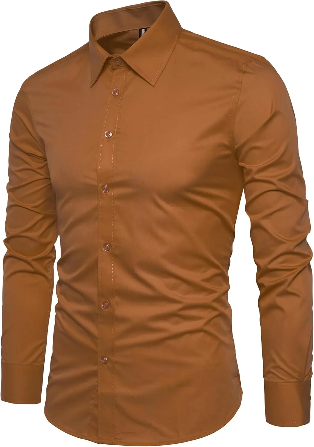 Manwan walk Men's Slim Fit Business Casual Cotton Long Sleeves Solid Button Down Dress Shirts