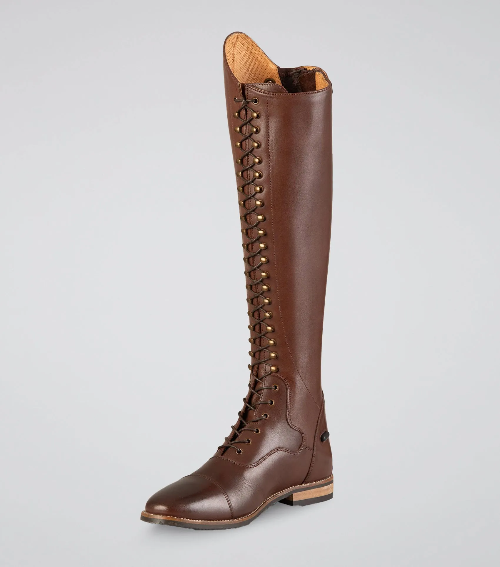 Maurizia Ladies Lace Front Tall Leather Riding Boot Brown (Wide Calf)
