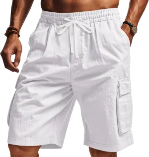 Men's Beach Cargo Shorts Waist with Drawstring Light Weight Multi-Pocket for Summer Outdoor Wear Athletic Short Pant