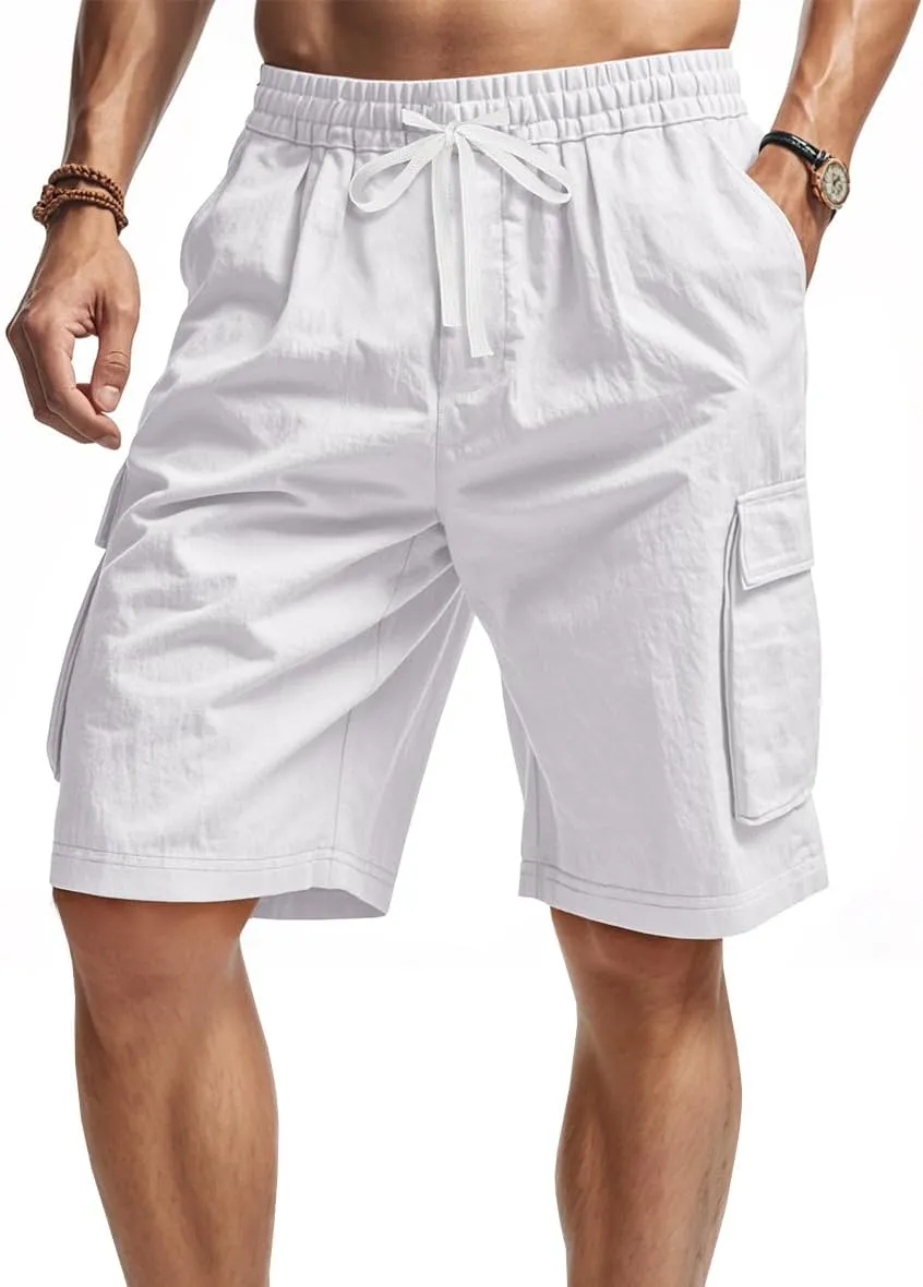 Men's Beach Cargo Shorts Waist with Drawstring Light Weight Multi-Pocket for Summer Outdoor Wear Athletic Short Pant