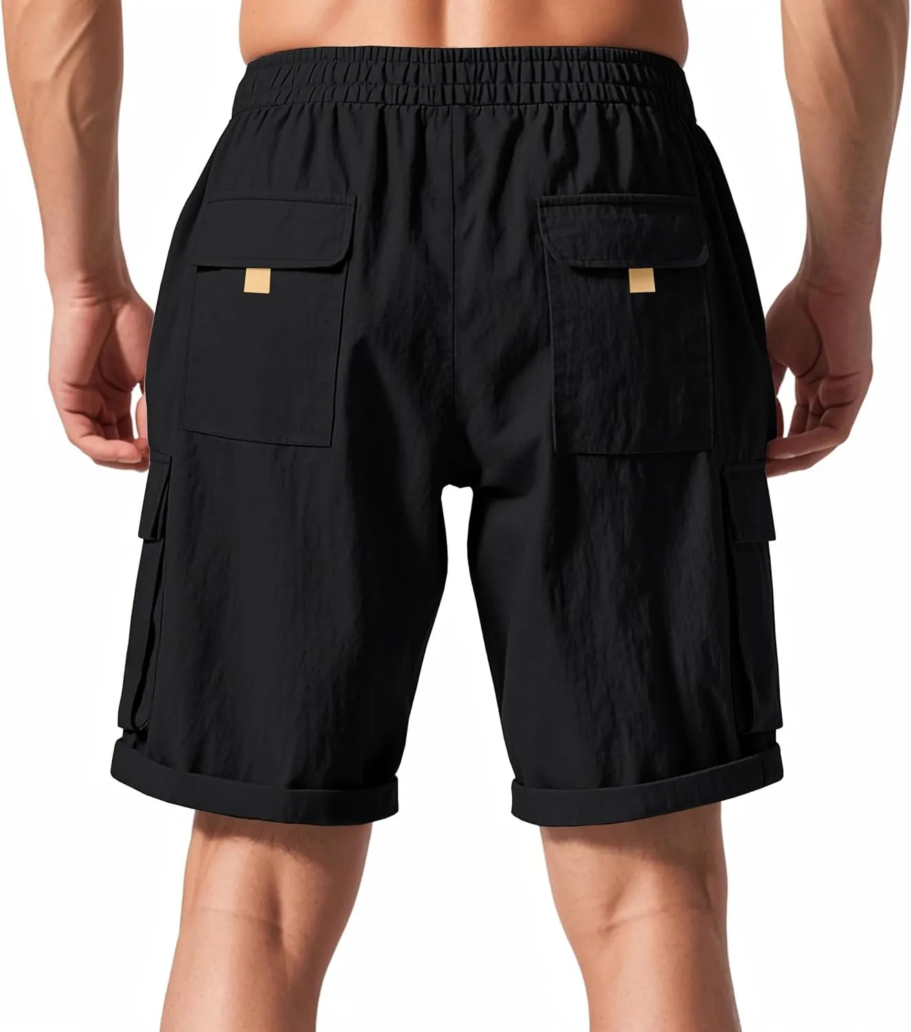 Men's Beach Cargo Shorts Waist with Drawstring Light Weight Multi-Pocket for Summer Outdoor Wear Athletic Short Pant
