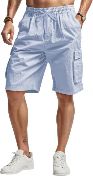 Men's Beach Cargo Shorts Waist with Drawstring Light Weight Multi-Pocket for Summer Outdoor Wear Athletic Short Pant