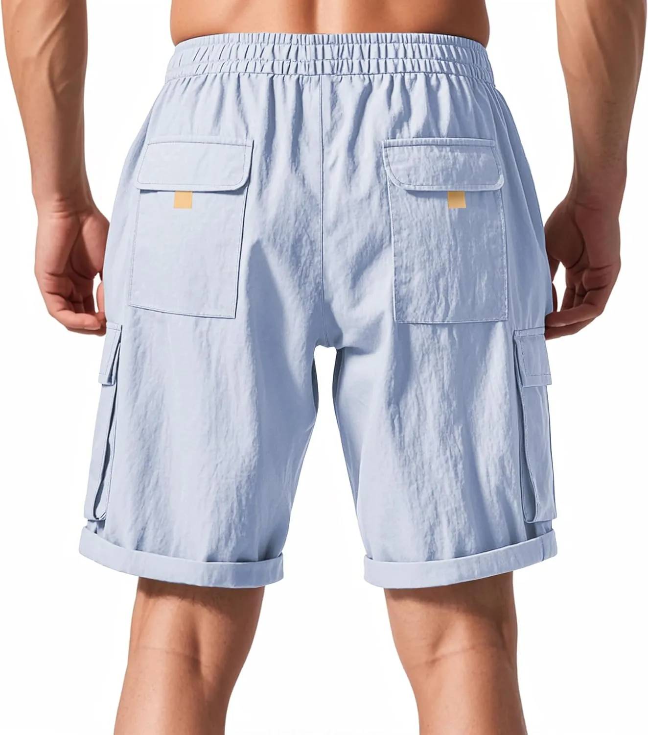 Men's Beach Cargo Shorts Waist with Drawstring Light Weight Multi-Pocket for Summer Outdoor Wear Athletic Short Pant