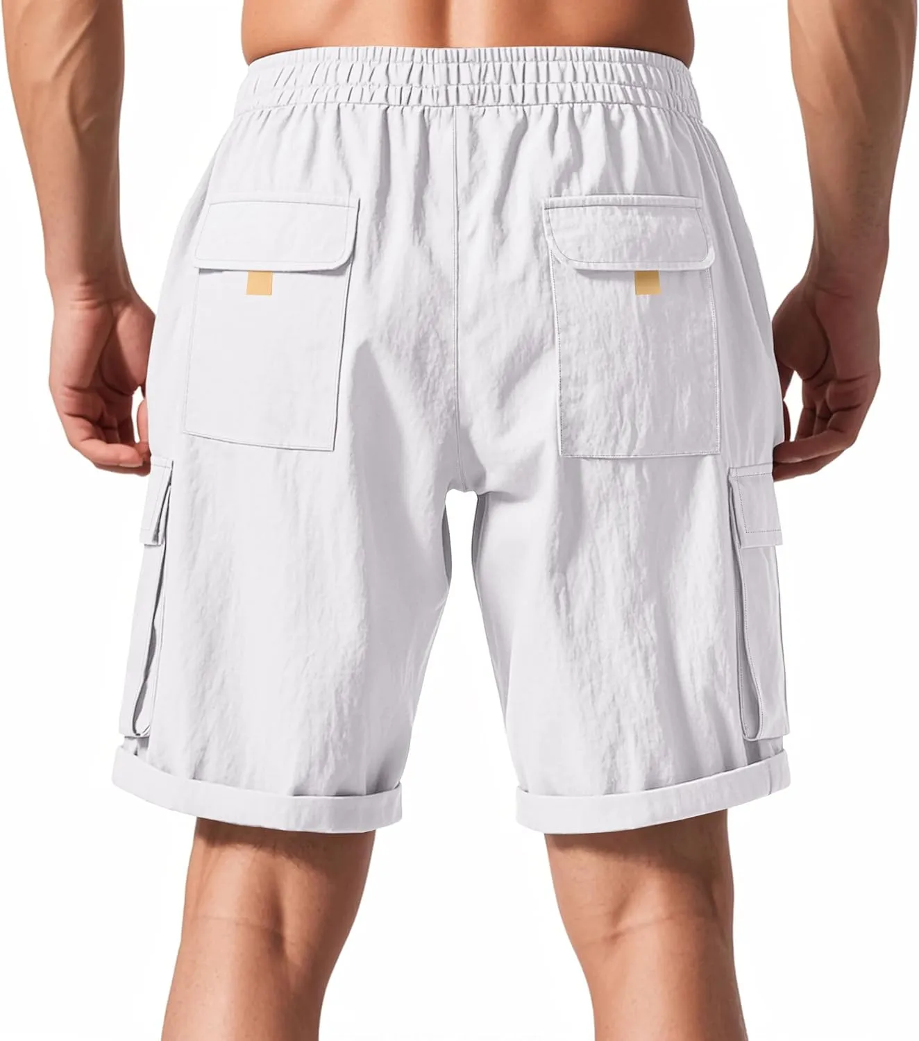 Men's Beach Cargo Shorts Waist with Drawstring Light Weight Multi-Pocket for Summer Outdoor Wear Athletic Short Pant