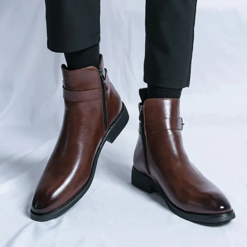 Men's Elegant Chelsea Boots with Buckle and Zipper | Ideal for All-Seasons