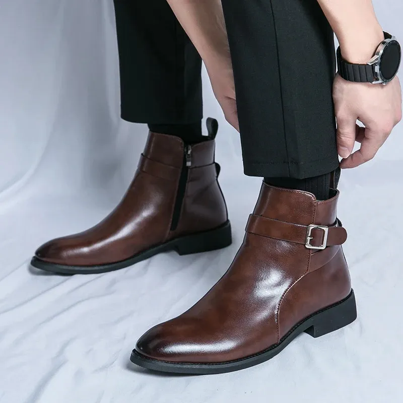 Men's Elegant Chelsea Boots with Buckle and Zipper | Ideal for All-Seasons