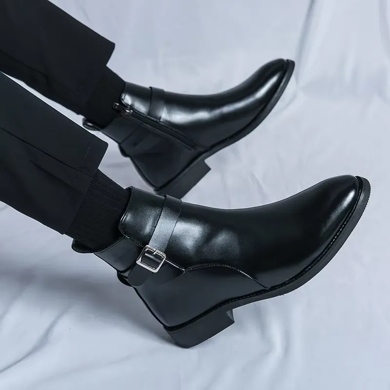 Men's Elegant Chelsea Boots with Buckle and Zipper | Ideal for All-Seasons