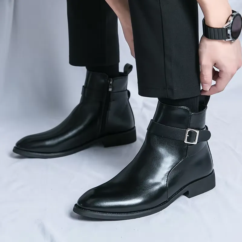 Men's Elegant Chelsea Boots with Buckle and Zipper | Ideal for All-Seasons