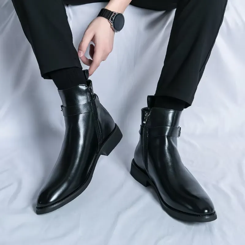 Men's Elegant Chelsea Boots with Buckle and Zipper | Ideal for All-Seasons