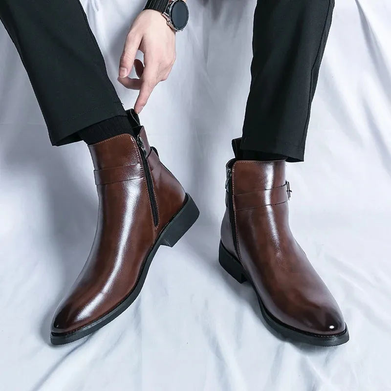 Men's Elegant Chelsea Boots with Buckle and Zipper | Ideal for All-Seasons