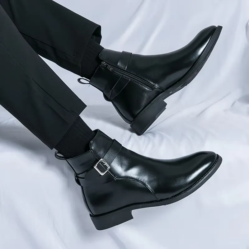 Men's Elegant Chelsea Boots with Buckle and Zipper | Ideal for All-Seasons
