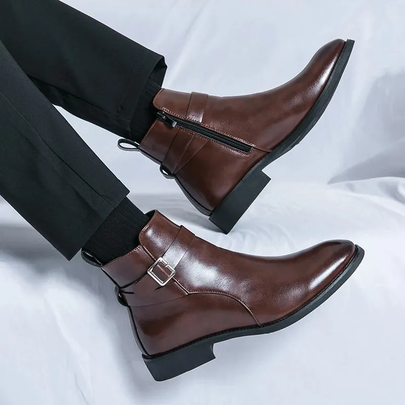 Men's Elegant Chelsea Boots with Buckle and Zipper | Ideal for All-Seasons