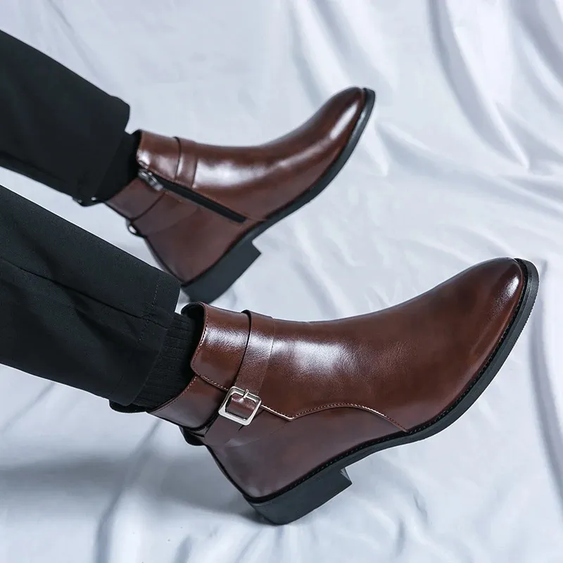 Men's Elegant Chelsea Boots with Buckle and Zipper | Ideal for All-Seasons