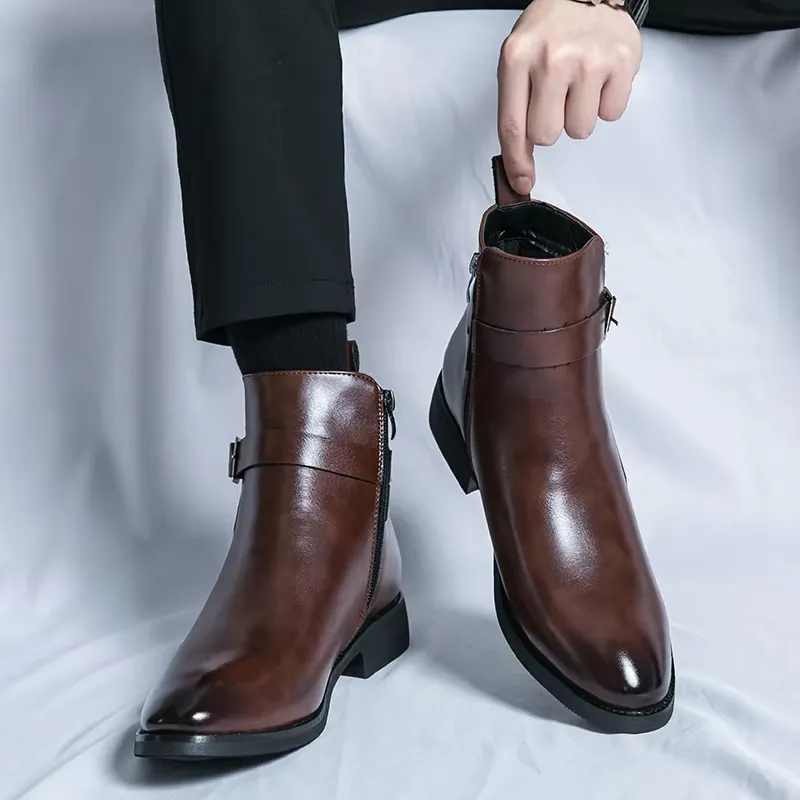 Men's Elegant Chelsea Boots with Buckle and Zipper | Ideal for All-Seasons