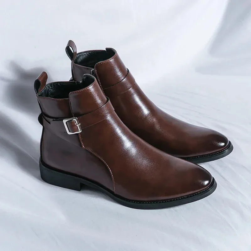 Men's Luxury Leather Oxford Dress Boots - Formal Chelsea Business Ankle Shoes, Size 38-47