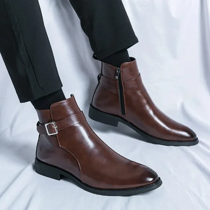 Men's Luxury Leather Oxford Dress Boots - Formal Chelsea Business Ankle Shoes, Size 38-47