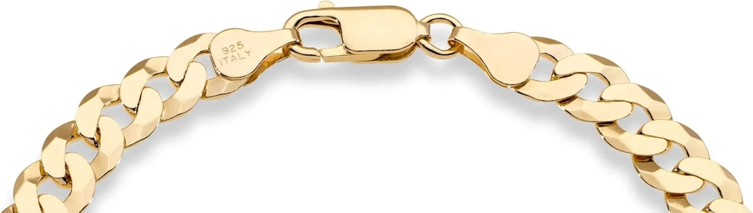 Miabella 18K Gold Over Sterling Silver Italian 7mm Solid Diamond-Cut Cuban Link Curb Chain Bracelet for Men Women, 925 Made in Italy