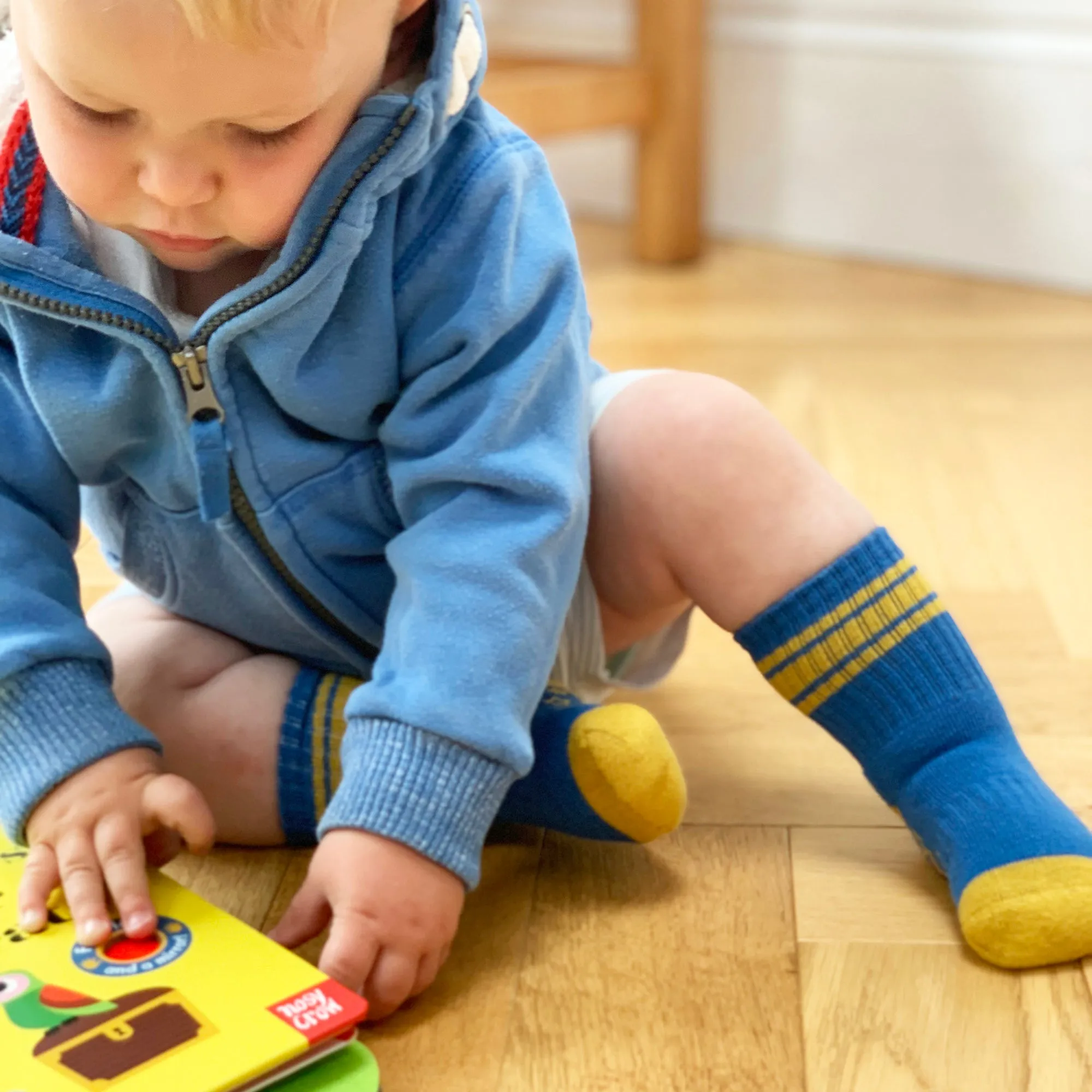 Non-Slip Stay-on Baby & Toddler Organic Quarter Crew Sporty Socks - 5 Pack - Blues