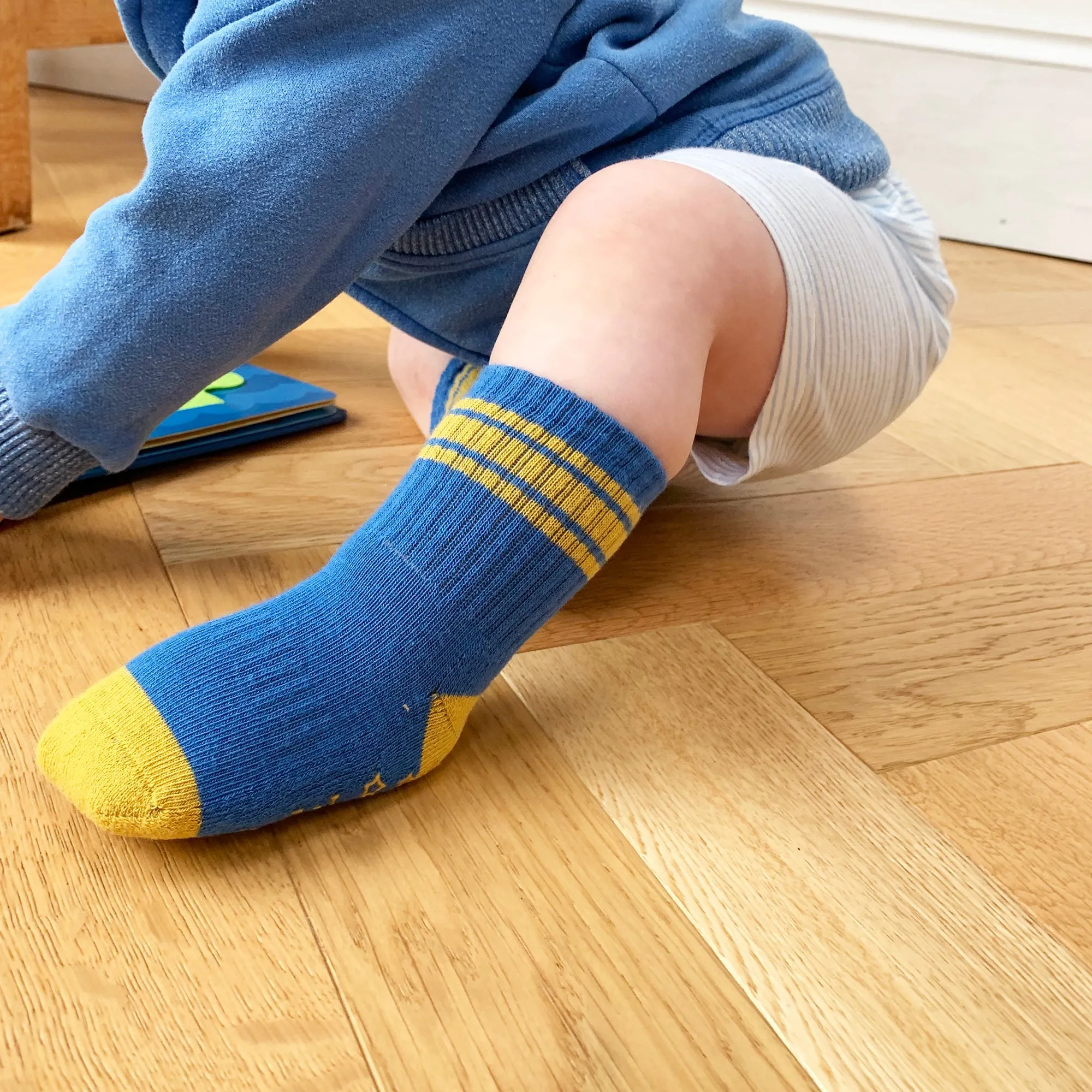 Non-Slip Stay-on Baby & Toddler Organic Quarter Crew Sporty Socks - 5 Pack - Blues