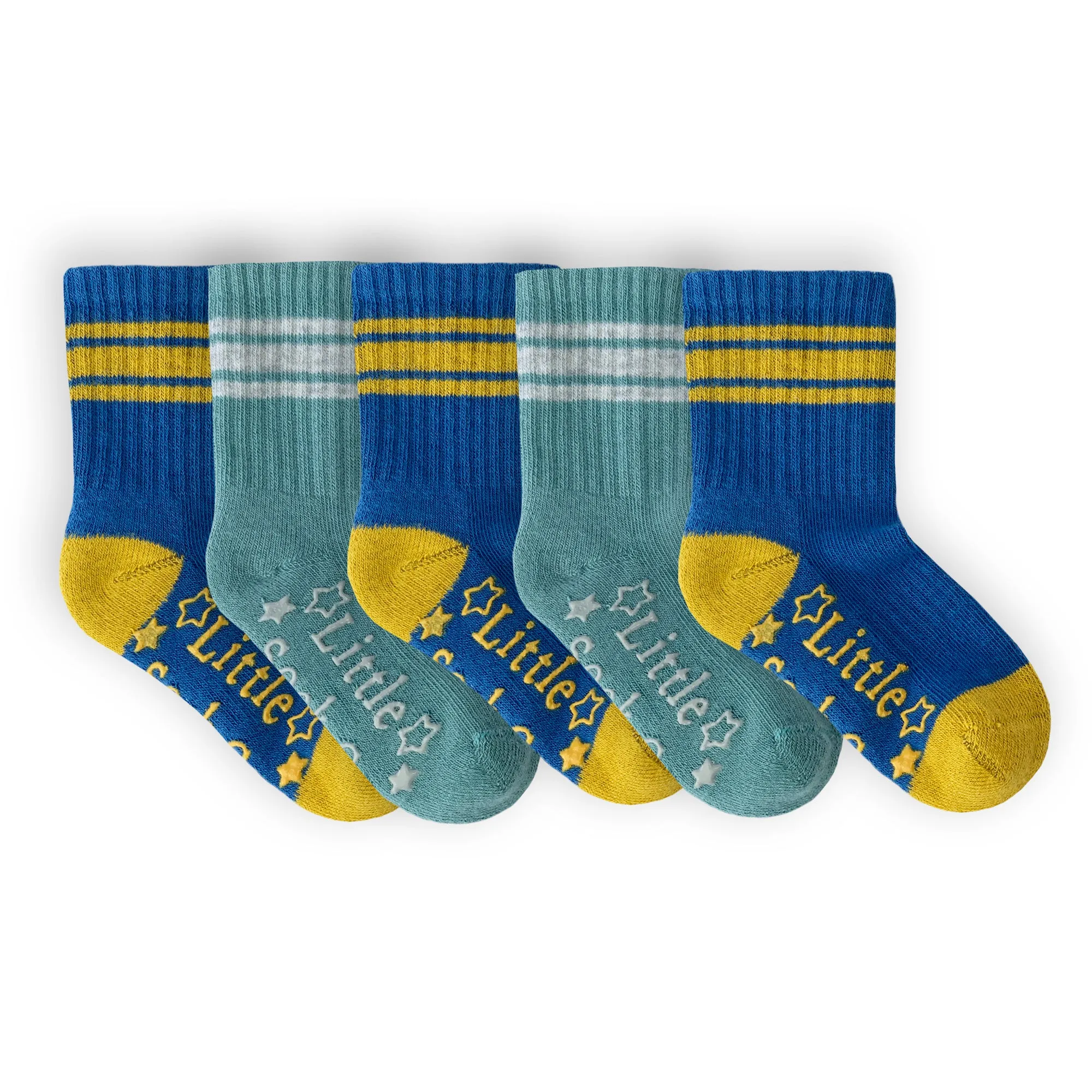 Non-Slip Stay-on Baby & Toddler Organic Quarter Crew Sporty Socks - 5 Pack - Blues