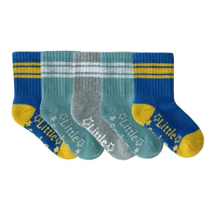 Non-Slip Stay-on Baby & Toddler Organic Quarter Crew Sporty Socks - 5 Pack - Blues