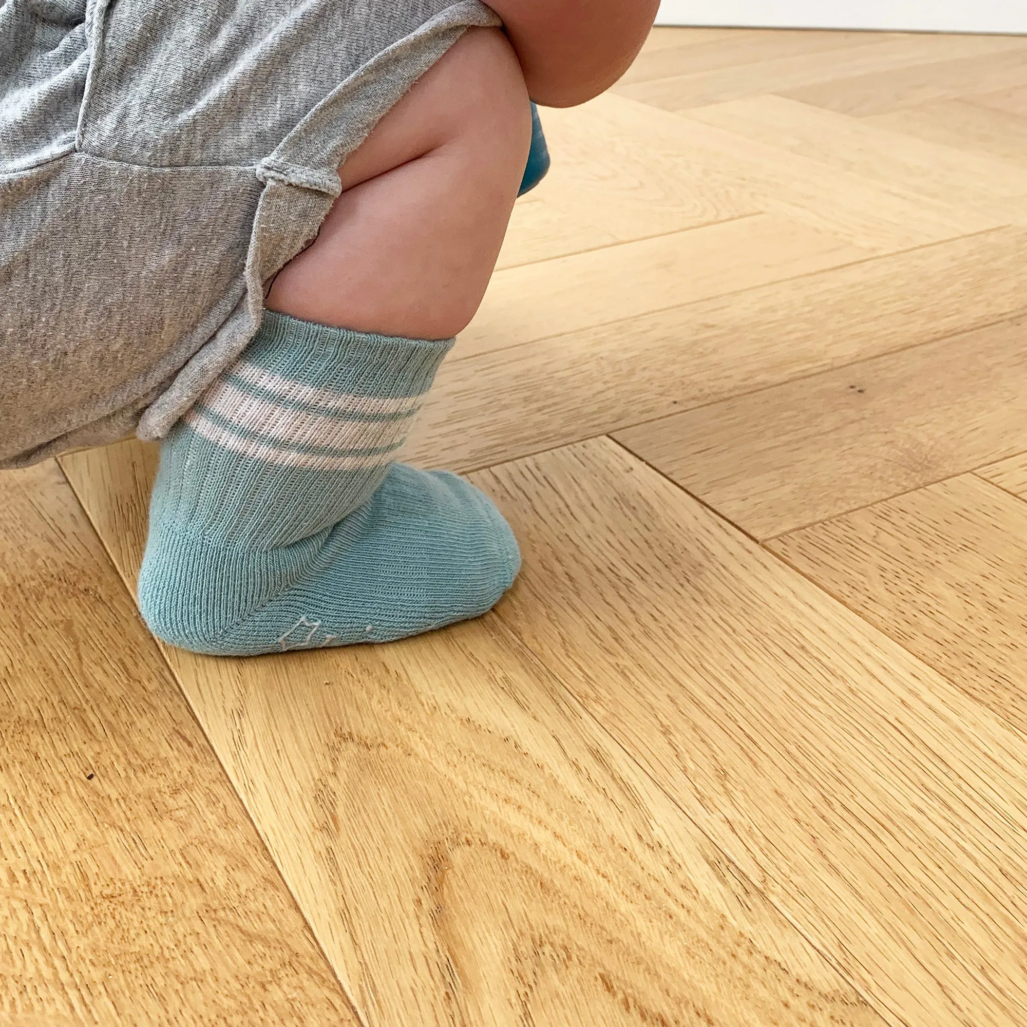 Non-Slip Stay-on Baby & Toddler Organic Quarter Crew Sporty Socks - 5 Pack - Blues