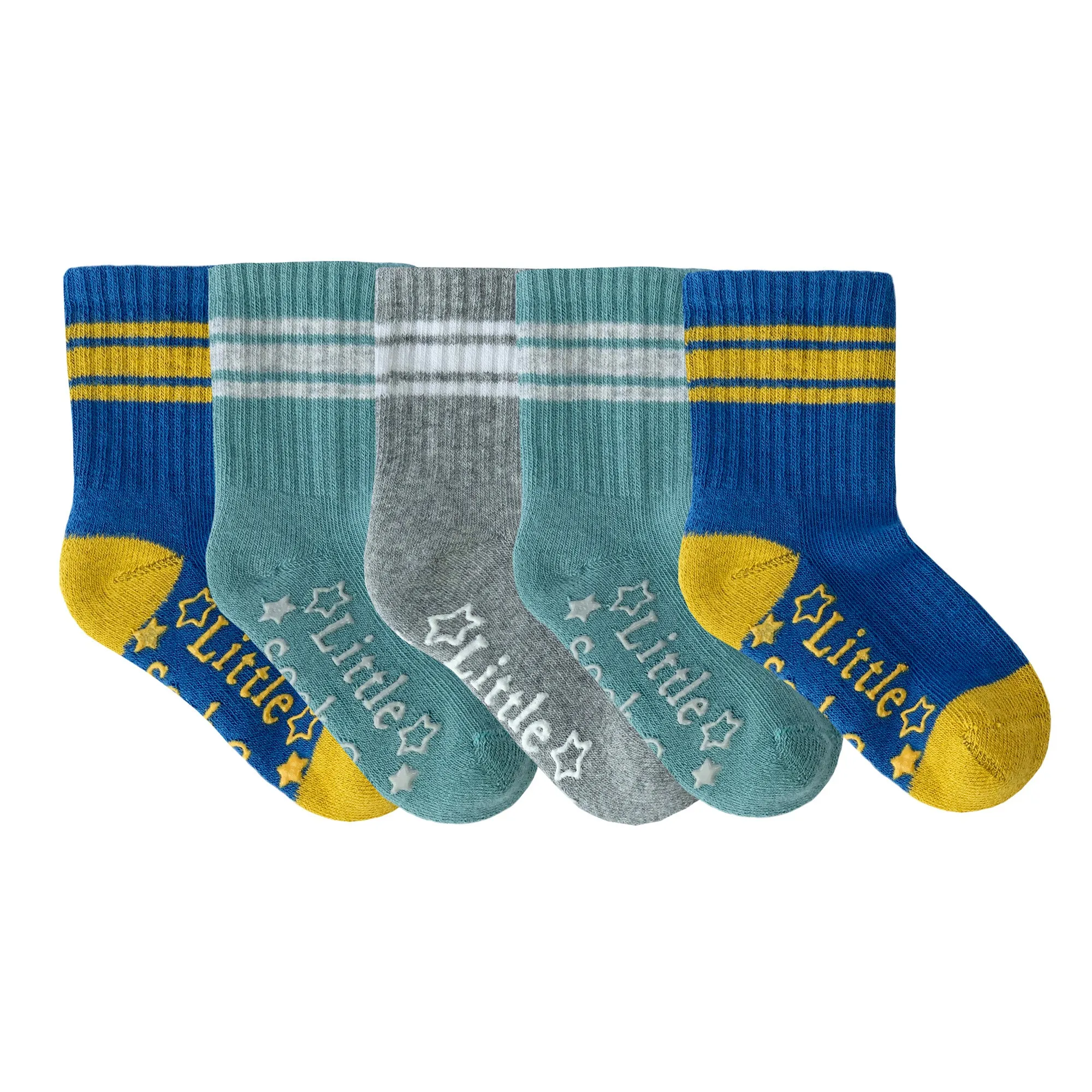 Non-Slip Stay-on Baby & Toddler Organic Quarter Crew Sporty Socks - 5 Pack - Blues