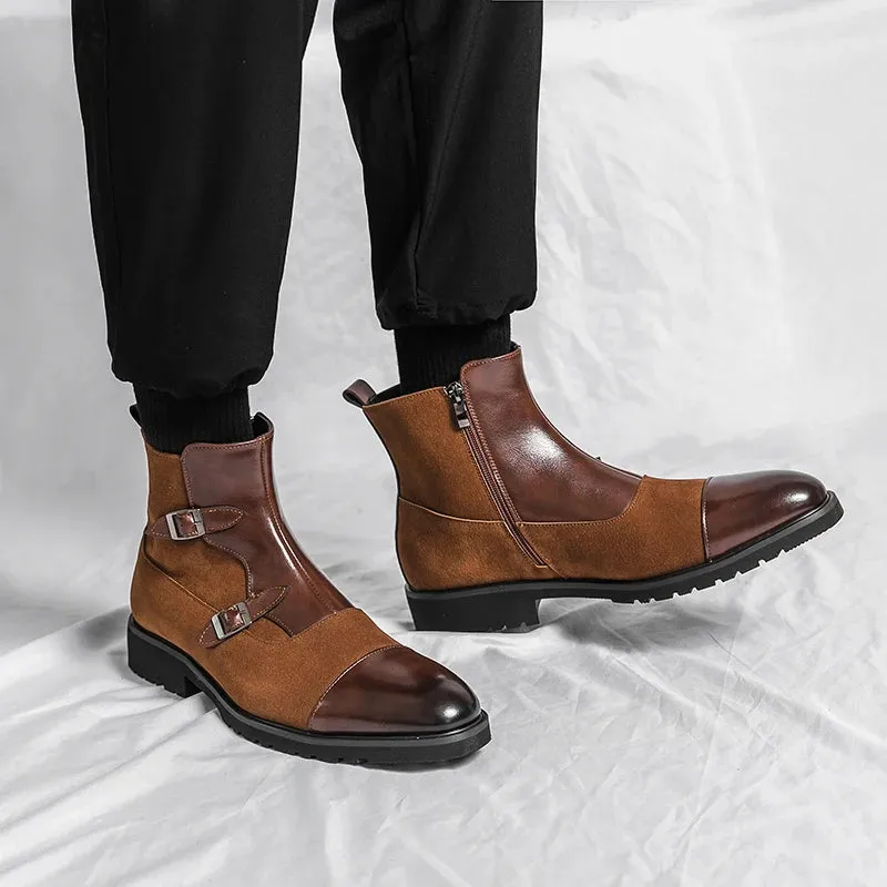 Pointed-Toe Split Leather Chelsea Boots