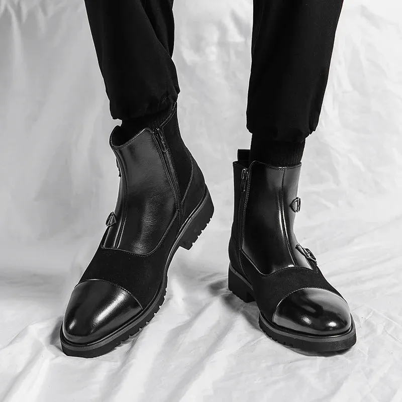 Pointed-Toe Split Leather Chelsea Boots