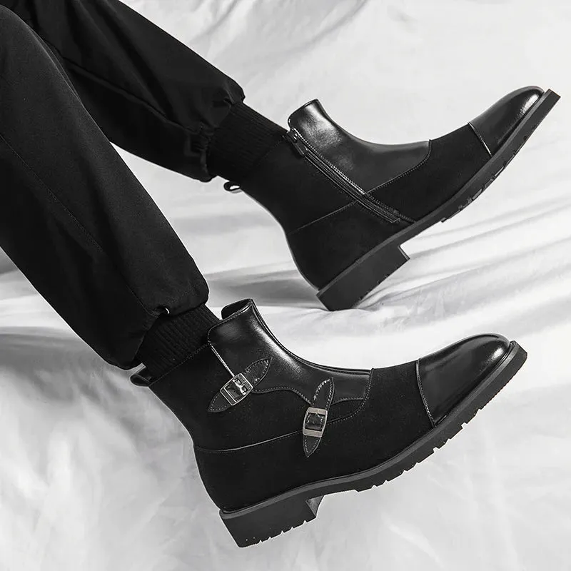 Pointed-Toe Split Leather Chelsea Boots