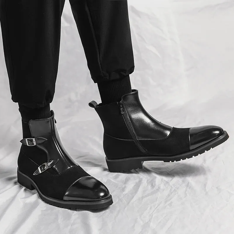 Pointed-Toe Split Leather Chelsea Boots